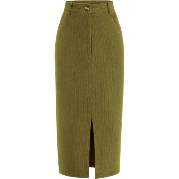 Corduroy Skirt High Waisted Grass Green - Picture 1 of 6